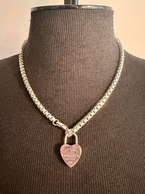 Tiffany Chocker Necklace 17 inches with Heart Padlock Pendant